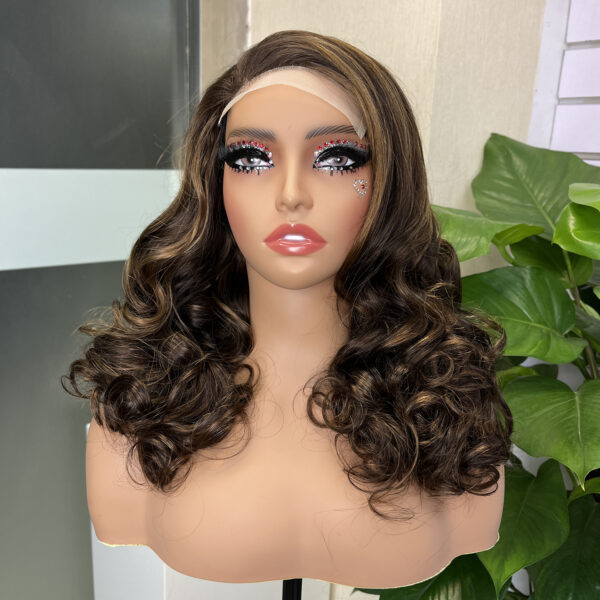 #4/27 Highlight 5x5 Glueless Double Drawn Bouncy Curl Transparent Lace Closure Wig - Image 2